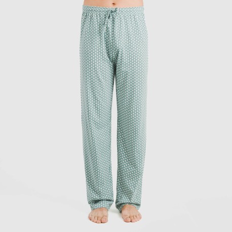 Pijama largo manga corta algodón hombre Sassy verde azulado