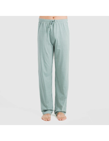 Pijama largo manga corta algodón hombre Sassy verde azulado