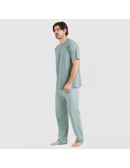 Pijama largo manga corta algodón hombre Sassy verde azulado