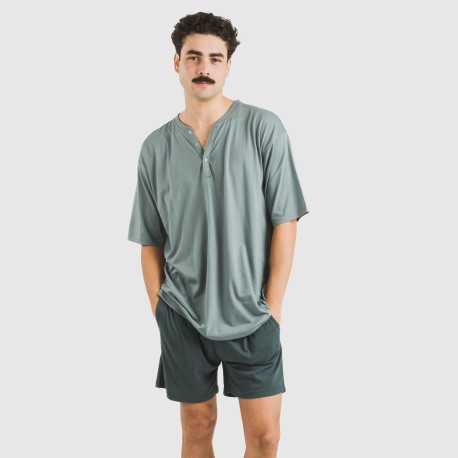 Pijama corto hombre con botones verde azul claro - oscuro