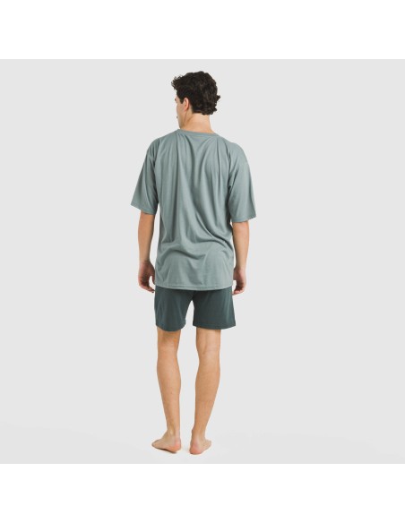 Pijama corto hombre con botones verde azul claro - oscuro