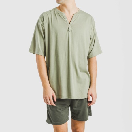 Pijama corto hombre con botones verde claro - verde oscuro