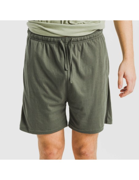 Pijama corto hombre con botones verde claro - verde oscuro