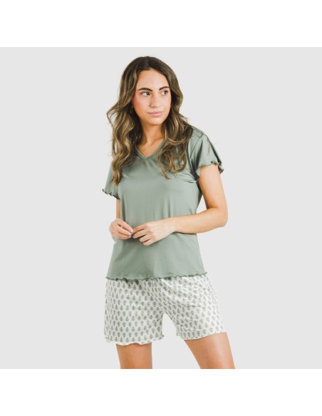 Pijama corto mujer manga fluida soft Remo verde