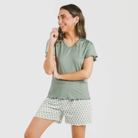 Pijama corto mujer manga fluida soft Remo verde