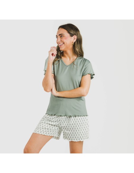 Pijama corto mujer manga fluida soft Remo verde