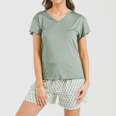 Pijama corto mujer manga fluida soft Remo verde