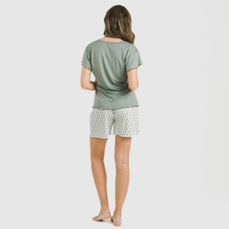 Pijama corto mujer manga fluida soft Remo verde
