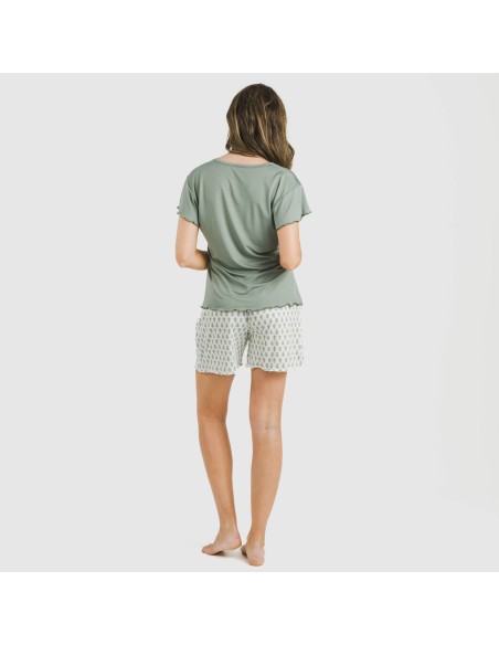 Pijama corto mujer manga fluida soft Remo verde