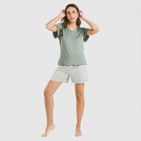 Pijama corto mujer manga fluida soft Remo verde