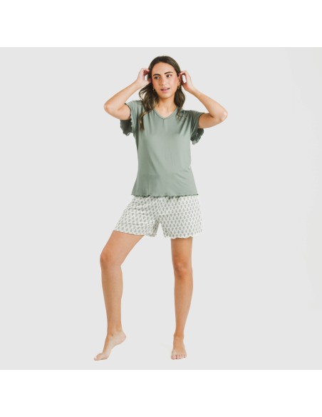 Pijama corto mujer manga fluida soft Remo verde