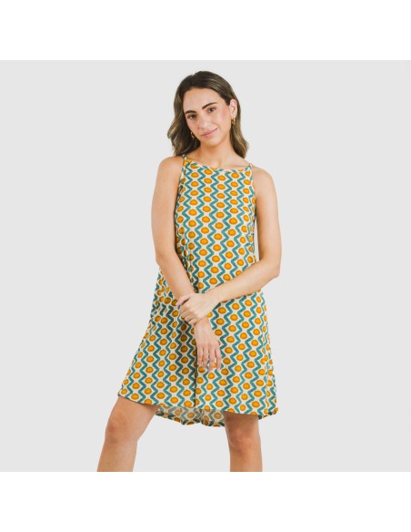 Vestido corto tirantes crepe Naya agua marina