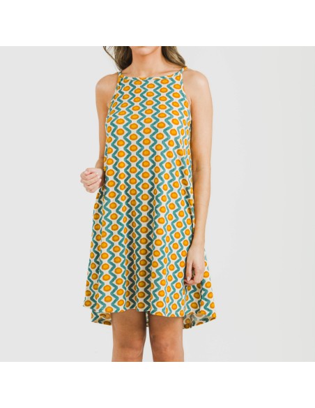 Vestido corto tirantes crepe Naya agua marina