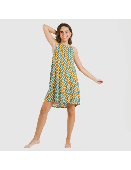 Vestido corto tirantes crepe Naya agua marina