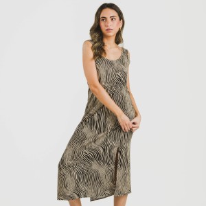 Vestido largo tirantes viscosa Drus beige - negro