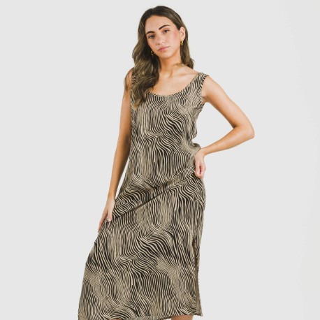 Vestido largo tirantes viscosa Drus beige - negro