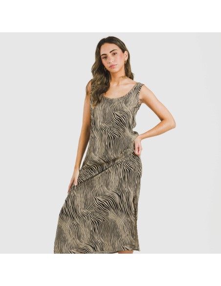 Vestido largo tirantes viscosa Drus beige - negro