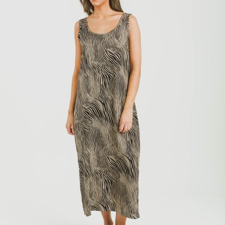 Vestido largo tirantes viscosa Drus beige - negro