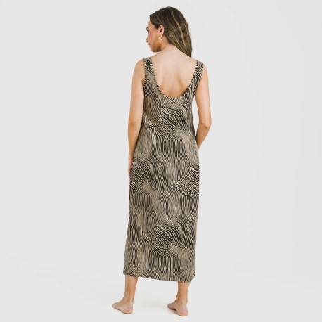 Vestido largo tirantes viscosa Drus beige - negro