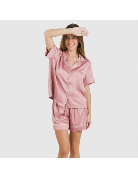 Pijama corto de manga corta satén Friday liso