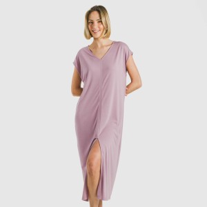 Vestido largo manga fluida viscosa liso