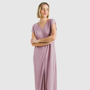 Vestido largo manga fluida viscosa liso 2