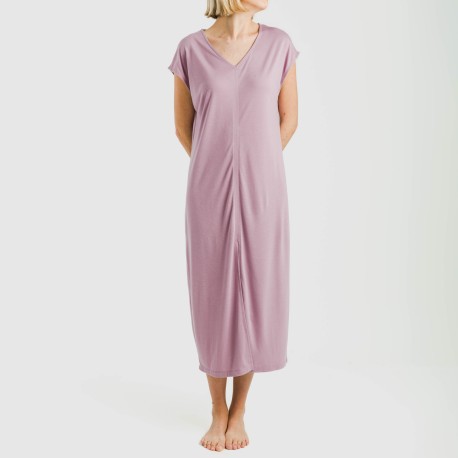 Vestido largo manga fluida viscosa liso