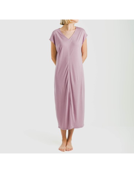 Vestido largo manga fluida viscosa liso