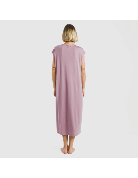 Vestido largo manga fluida viscosa liso