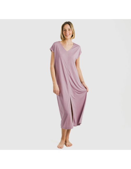 Vestido largo manga fluida viscosa liso