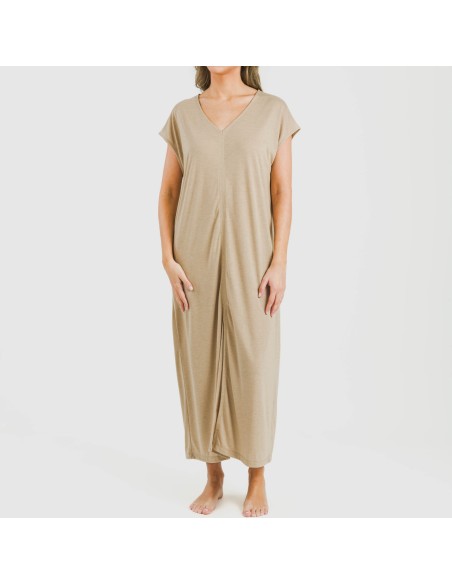 Vestido largo manga fluida viscosa liso