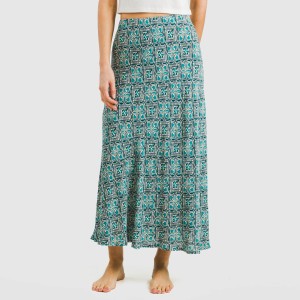 Falda midi viscosa bambula Malura agua marina