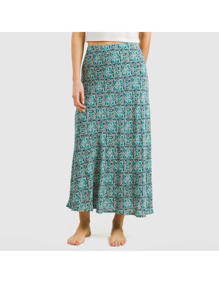 Falda midi viscosa bambula Malura agua marina