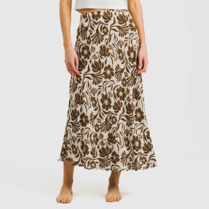 Falda midi viscosa bambula Alexis marrón