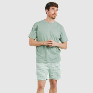 Pijama corto algodón hombre Olimpo verde francés