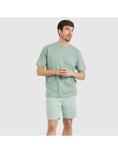 Pijama corto algodón hombre Olimpo verde francés