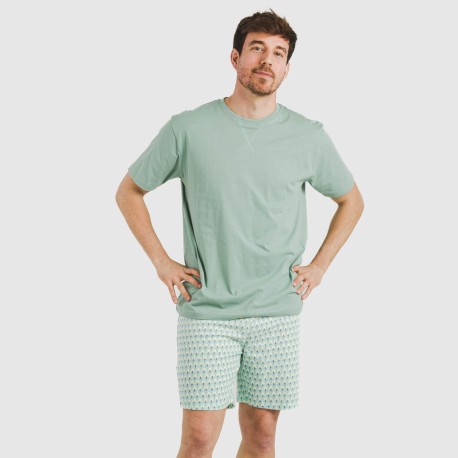 Pijama corto algodón hombre Olimpo verde francés