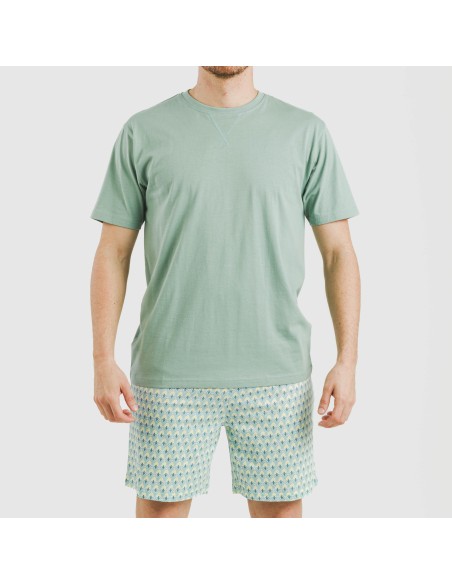 Pijama corto algodón hombre Olimpo verde francés