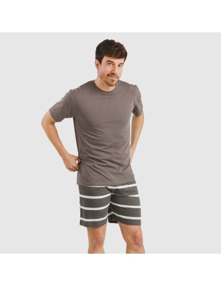 Pijama corto algodón hombre Raya Nit New topo