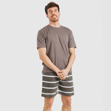 Pijama corto algodón hombre Raya Nit New topo
