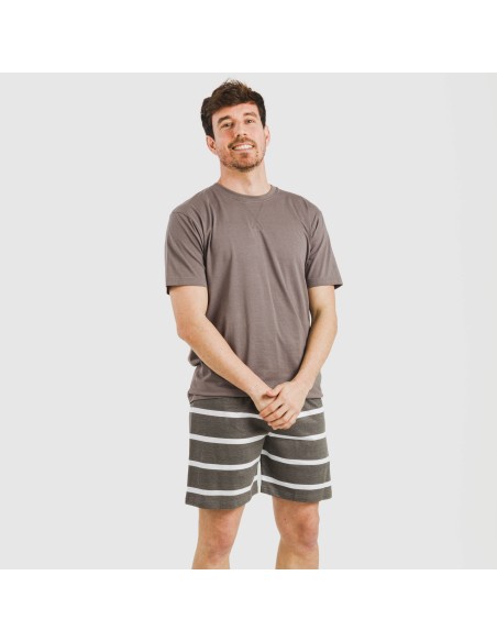 Pijama corto algodón hombre Raya Nit New topo