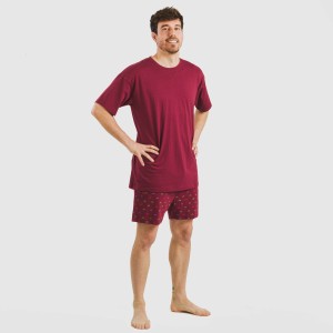 Pijama corto algodón hombre Savino burdeos 2