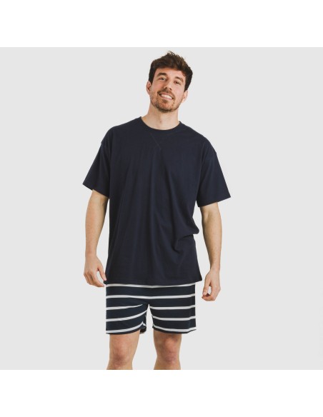 Pijama corto algodón hombre Raya Sailor azul marino