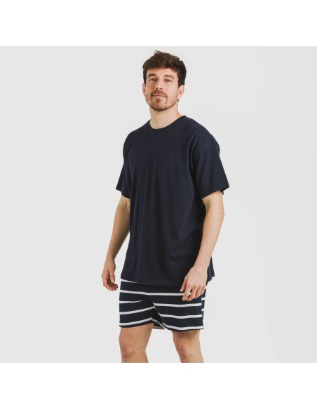 Pijama corto algodón hombre Raya Sailor azul marino