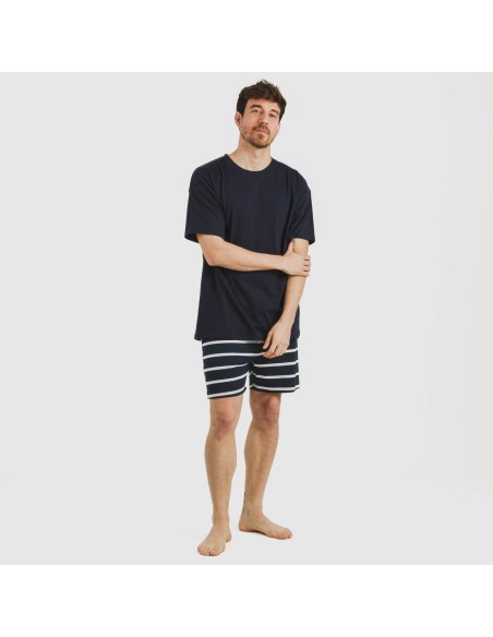 Pijama corto algodón hombre Raya Sailor azul marino
