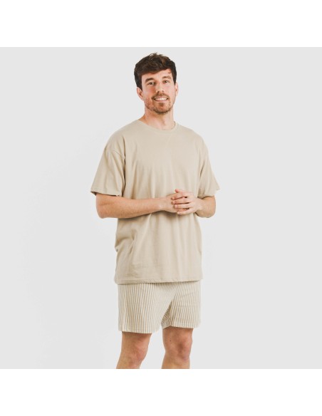 Pijama corto algodón hombre Raya Kodac arena