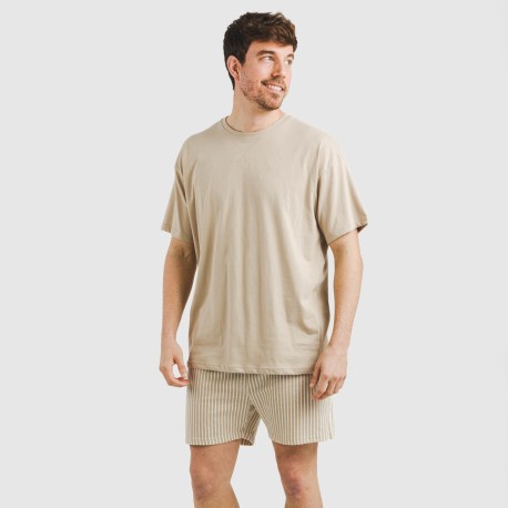 Pijama corto algodón hombre Raya Kodac arena