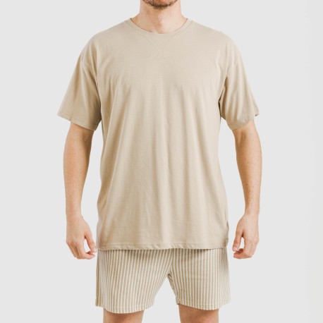 Pijama corto algodón hombre Raya Kodac arena