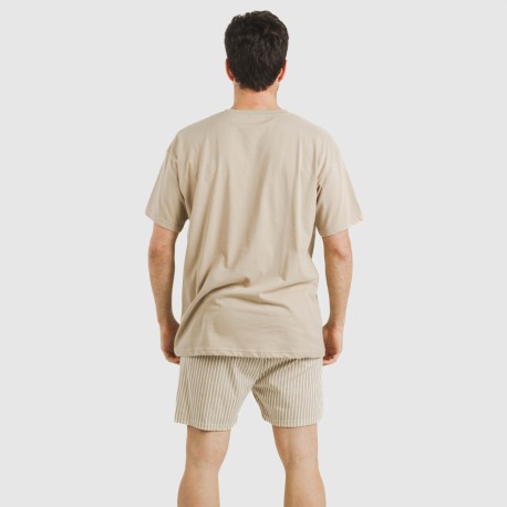 Pijama corto algodón hombre Raya Kodac arena