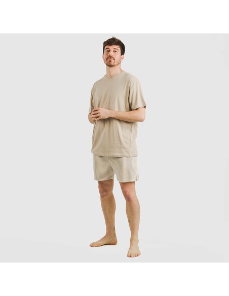Pijama corto algodón hombre Raya Kodac arena